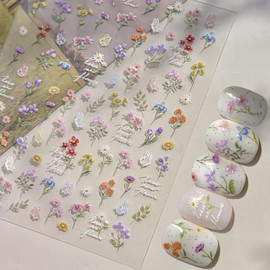 Flower Nail Art Stickers, Self-Adhesive Butterfly Wildflowers Nail Stickers for Nail Art, Summer Shell Light Nail Design Stickers, Decals for Women Girls Manicure Decoration (1 Sheet)