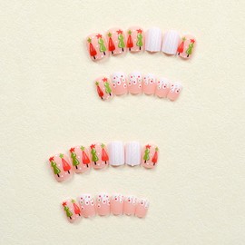 24Pcs Christmas White Press on Nails Short Square Fake Nails YIHONGYAN Cute Christmas Tree White Stripes Design Glossy False Nails Cute Acrylic Nails Full Cover Glue on Nails Stick on Nails for Women