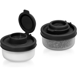 2Pcs Salt and Pepper Pots – Salt and Pepper Shakers – Non-Toxic Salt and Pepper Set for Home, Camping, Picnics, Lunch Boxes – Transparent Salt Pepper Set, Salt and Pepper Shakers (Small Black)