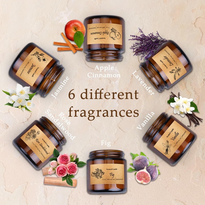 6 Pack Candles for Home Scented, Aromatherapy Jar Candles Gift