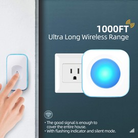 Wireless Doorbell 1200 Feet Waterproof Doorbells for Home with 36 Melodies 4 Volume levels, Flash Led Light (1 Receiver&1 Touch Button White)