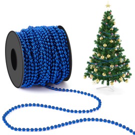 Chuangdi 1 Roll/ 21m Christmas Bead Chain 4mm Blue Christmas Hanging Decoration Christmas Tree Ornaments Plastic String Garlands for Craft Xmas Tree, Stairs, Wedding, Costume, DIY Party Supplies