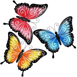 ABELOTS Metal Wall Art Indoor/Outdoor Decor Set of 3 Colorful Butterfly Wall Sculptures Waterproof Garden Decorations for Yard Lawn Patio and Home Decor
