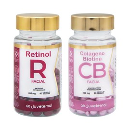 Juveternal Duo Cápsulas Faciales Retinol Cápsulas Faciales Colageno y Biotina 90 caps c/u Renovación celular Antimanchas Efecto lifting Biogenador