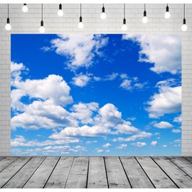 CORFOTO Fabric 7x5ft Sky Backdrop Theme Photography Transparent White Clouds Sunny Blue Sky with Clouds Photo Background for Newborn Baptism Baby Shower Kids Birthday Party Wedding Prom Banner
