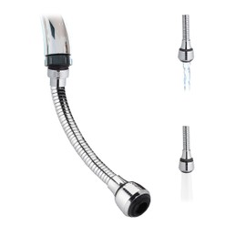 Relaxdays Tap Extension, Flexible Economy Attachment, 2 Jet Types, 4 Threads: M16 to M24, 30 cm Long, Silver