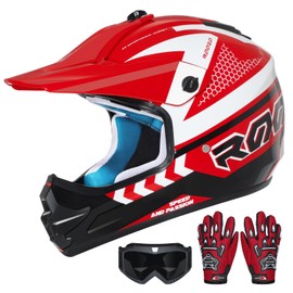 ROOZO Youth Kids Dirt Bike Helmet DOT Certified - Full Face Motorcycle Helmet for Off-Road, ATV, Street Riding, Includes Adjustable Goggles & Protective Gloves