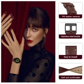 KoGiio Vintage Leather Strap 20 mm for Garmin Forerunner 165/Garmin Forerunner 165 Music/Garmin Vivoactive 5/Vivomove Trend/Sport/Venu Sq 2 Music, Men Women Replacement Soft Watch Straps - Red Brown