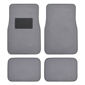 BDK Premium 4PC Set of Carpet Car Floor Mats with Vinyl Safety Heel Pad for Car, Truck, SUV, Coupe Sedan, Light Gray (MT-100-LG)