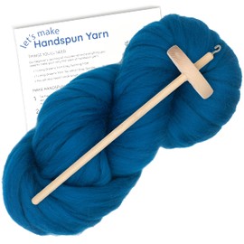 Learn to Spin - Beginner's Spinning Kit with Drop Spindle and Merino Pencil Roving. Choose Your Color and Make Yarn! Color: Petrol