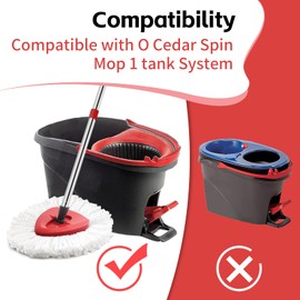 ANREKEYH Spin Mop Replace Head, Base, Handle Compatible with O Cedar EasyWring Microfiber Spin Mop, 4 Mop Refills Replacement Heads, 30-58in Mop Handle and 1 Mop Base Combo Set (White (1-Tank System))