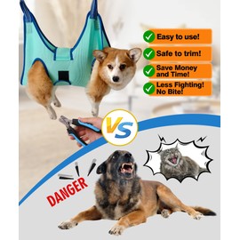 Kkiimatt Pet Grooming Hammock Harness, Dog Grooming Hammock Small Dogs, Dog Nail Trim Hammock with Nail Clippers, Dog Hammock for Care with Wide Strap (X-Large 30 kg Max/Turquoise)