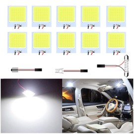 OtpOutopa 18 24 36 COB 48SMD LED blanco panel cúpula luz interior del coche de lectura placa de puerta de techo con cable lámpara con adaptador T10, adaptador BA9S, adaptador Festoon 12 V (10 piezas)