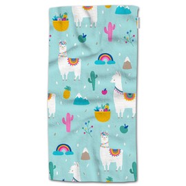 HGOD DESIGNS Alpaca Hand Towels, Cartoon Cute Llama Alpaca Cactuses and Leaves Pattern 100% Cotton Soft Bath Towels 15"X30"