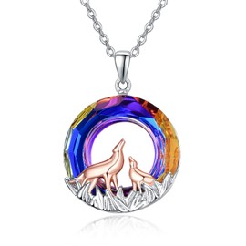 PRAYMOS Crystal Necklace for Women 925 Sterling Silver Sloth / Circle / Wolf / Mermaid Colourful Healing Crystal Pendant Jewellery Birthday Gifts for Women, Sterling Silver