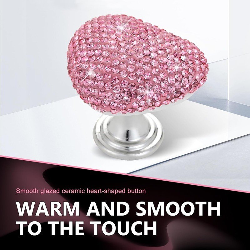 Opuweiy Car Start Button, Bling Heart-Shaped Ceramic Decorative Ignition Button,