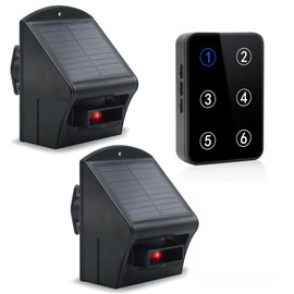 IGREEN Solar Driveway Alarm, Weather Resistant Outdoor Motion Sensor Alarm with Receiver and 2 Detectors, Weatherproof Outside Driveway Sensor with Rechargeable Battery