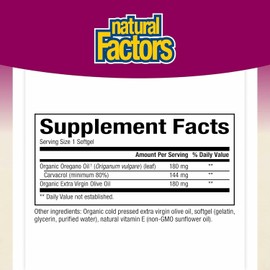 Natural Factors Oil of Oregano - Supports Healthy Immune System Function - Herbal Supplement with Olive Oil & Vitamin E - Non-GMO Antioxidant Support Supplement - 60 Softgels (60 Servings)