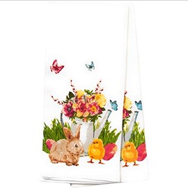 Snuggle bunny White-Red Watering Can Kitchen Towels - Set of 2, 18x28, 100% Cotton