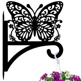 Peacoblue Iron Plant Hangers Hooks for Outdoor Indoor Hanging Plants Flower Fern Pots Lantern Bird Feeder Wind Chimes, 12"x16" Weather Resistant Metal Wall Holder for Porch Garden Farmhouse(Butterfly)