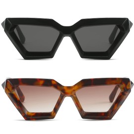 Breaksun Thick Frame Cat Eye Sunglasses for Women Vintage Trendy Cateye Sun Glasses Retro Style Shades (Black+Tortoise)