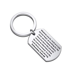 FEELMEM Christian Keychain Colossians 3:23 Bible Verse Keychain Whatever You Do Work At It with All Your Heart As Working for The Religious Jewelry Inspirational Gifts (silver)