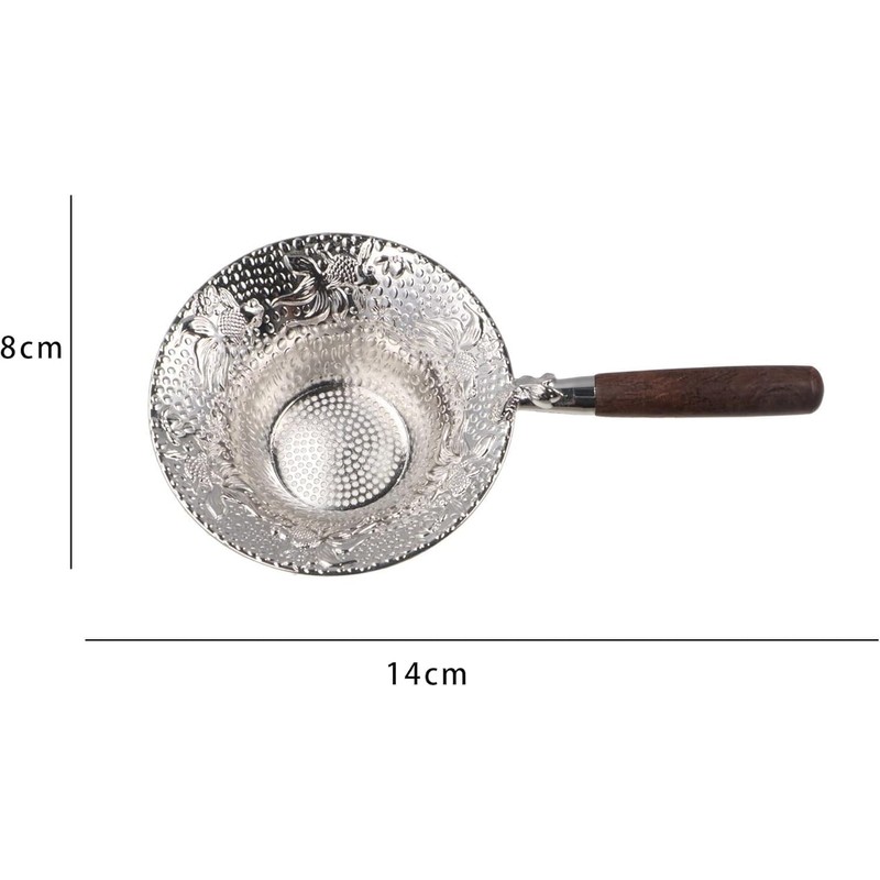 Stainless Steel Tea Strainer,Embossed Tea Strainer with Wood Handle,Loose Leaf