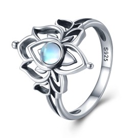 SCZKLAQ Moonstone Lotus Rings for Women 925 Sterling Silver Lotus Flower Ring Yoga Spiritual Lotus Jewelry for Women Yoga Gifts (9)