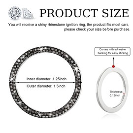 Gasedin Car Engine Start Stop Decoration Ring, Sparkling Crystal Vehicle Push Button Start Sticker, Double Rhinestone Engine Ignition Button Decal, Universal Car Accessories (Bright Black)
