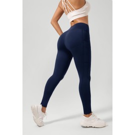 DAGGLOSA High-Waist Yoga Pants for Women, 4-Pocket Tummy Control Butt-Lifting Workout Leggings (US, Alpha, XX-Large, Regular, Regular, Navy Blue)