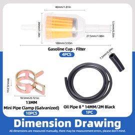 Glarks 15Pcs 6 Feet Length 5/16" ID Fuel Line and Fuel Filters with Hose Clamps Assortment Kit Compatible with Kawasaki Kohler Briggs & Stratton Most Gas Diesel Powersports Small Engines