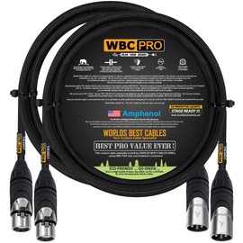 2 Units - 2 Foot - WBC-PRO-Quad Ultra-Silent Ultra-Flexible Balanced Star-Quad Cable with Amphenol Male & Female XLR Plugs & Black Tweed Jacket