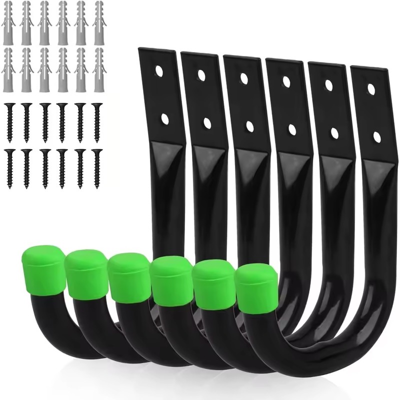 6-Pack Heavy-Duty Garage J Hooks with Rubber Tips, 4.72 x