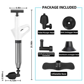 Toilet Plunger Clog Remover - High Pressure Air Plungers for Bathroom Heavy Duty - Toilet Unclogger with Real Time Barometer - Suitable for Toilet, Floor Drain, Sewer