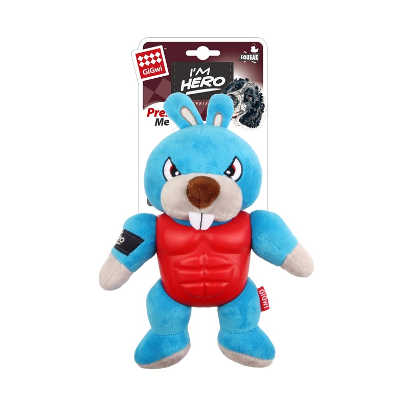 GiGwi I'm Hero TPR Armor Rabbit Plush Dog Toy with