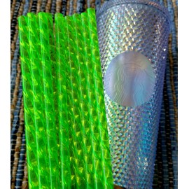 Boutique 4-12" Replica jewel Crystal Shiny Starbucks GREEN NEON Shiny Replacement Straw