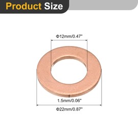 sourcing map M12 Flat Washer, 12 Pcs Copper Ring Flat Washers 22mm OD 1.5mm Thick Metal Sealing Gasket Ring for Screws Bolts Nuts
