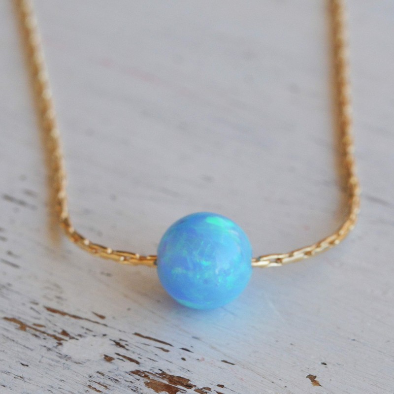 Blue Opal 14K Gold Filled Opal Bead Necklace Length 41cm+5cm