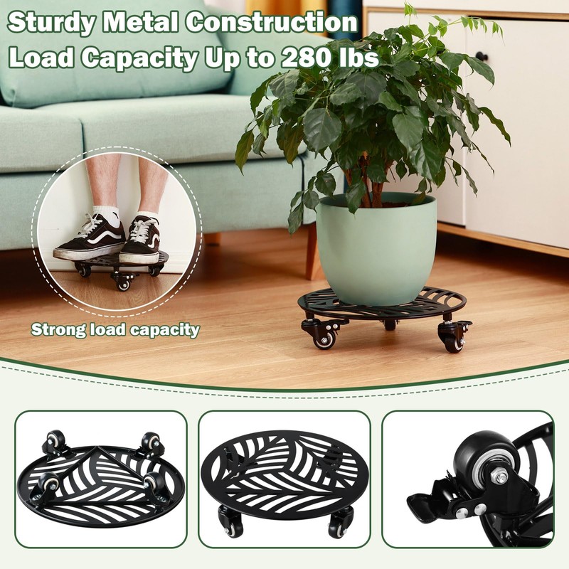 2 Packs Metal Plant Caddy with Wheels 13” Heavy-duty Wrought