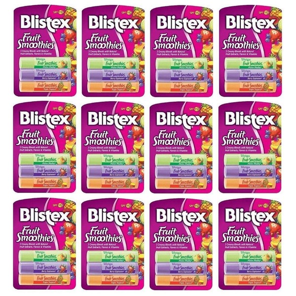 Blistex Fruit Smoothies Lip Moisturizers 3 Sticks 0.10 oz each Pack of 12