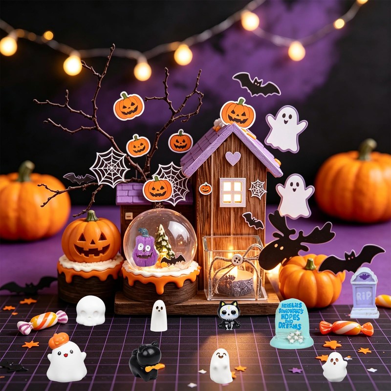 FINGOOO 40 Pcs Halloween Resin Ornament, Halloween Tableware Assorted Pumpkin,
