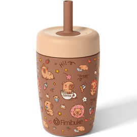 Fimibuke Kids & Toddler Cups Spill Proof, 12 OZ Capybara Insulated Sippy Cups for Toddlers Boys Girls, Toddler Straw Tumbler, Stainless Steel Kids Water Bottle with Twist Lids & Silicone Straw, 1 Pack