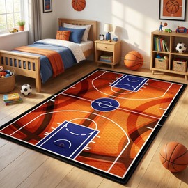 Basketball Rug 4'×5' - Basketball Court Carpet Sport Rug Room Decor Basketball Carpet for Boys Room for Living Room Floor Mats