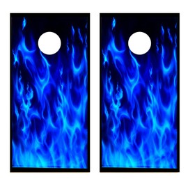 Blue Flames Cornhole Board Decal Wrap Skin Set-2 Decals (Non-Laminated)