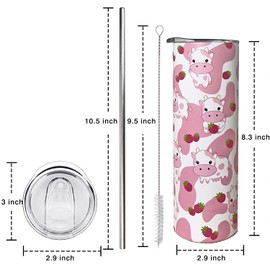 Ceovfoi Strawberry Cow Tumbler,Strawberry festival Cup,20 Oz Skinny Tumbler with Lid and Straw,Strawberry Decor,Strawberry Accessories，Birthday Gifts for Women