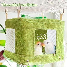 La La Pet Breathable Bird Hut for Summer Hanging Cage Nest with Stainless Steel Mesh Bottom Cooling Hammock Tent for Parrots Macaws Parakeets Cockatoos Lovebirds Green