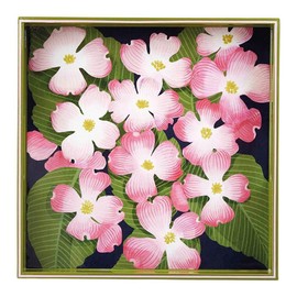 rockflowerpaper Pink Dogwood 15inch Square Lacquered Wooden Serving Tray with Handles, Coffee Table Ottoman Tray for Dining. for Food, Drinks, Cocktail, Great for Parties, Entertaining & Gift