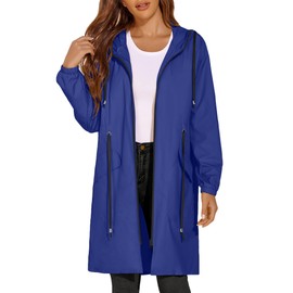 ELESOL Women's Waterproof Jacket Long Lightweight Hooded Raincoat Active Outdoor Rain Jacket,dark blue,m