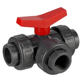 REKUBIK PVC-U 3-Way Ball Valve L-Bore 3X Internal Thread Size 1 1/2 Inch Female x 1 1/2 Inch Female x 1 1/2 Inch Female