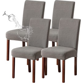 LLZRBHD 4 Pcs Chair Covers, Waterproof Elastic Material Durable Washable and Removable for Wedding Reception, Meeting, Celebration, Family Dining Room and More(Light Gray)